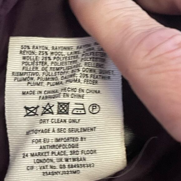 Anthropologie Cartonnier Purple Duffle Coat Down Filled Size 2. - Picture 6 of 6